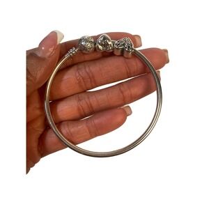 Pandora Charm Bracelet Women OS Silver Snake Chain Heart Lock Anchor Charms